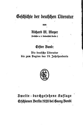 Geschichte der deutschen Literatur: Hrsg. Von Otto Pniower