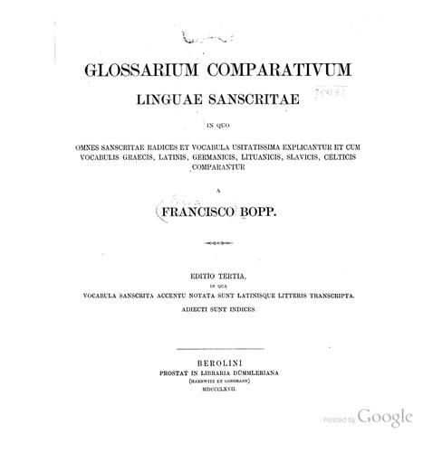 Glossarium comparativum linguae sanscritae: in quo omnes sanscritae radices et vocabula ..
