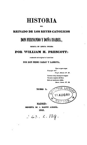 Historia del reinado de los reyes católicos don Fernando y doña Isabel, tr. por P. Sabau y Larroya