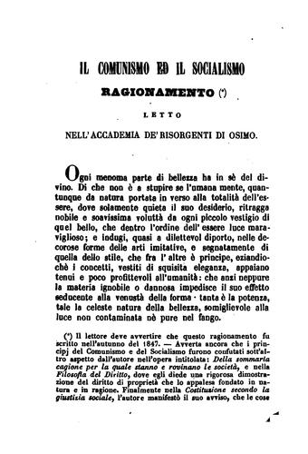 Il comunismo ed il socialismo: ragionamento