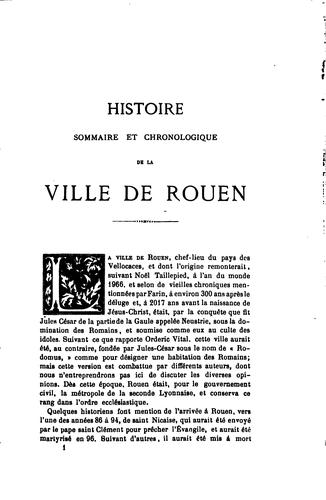 Histoire sommaire et chronologique de la ville de Rouen, de ses monuments, de ses institutions ..