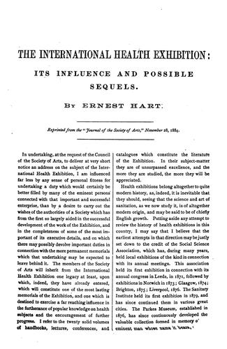 The International health exhibition, its influence and possible sequels, a paper