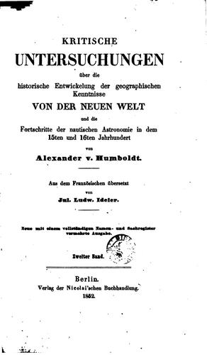 Kritische Untersuchungen über die historische Entwickelung der ..