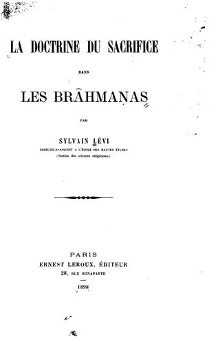 La doctrine du sacrifice dans les Brâhmanas