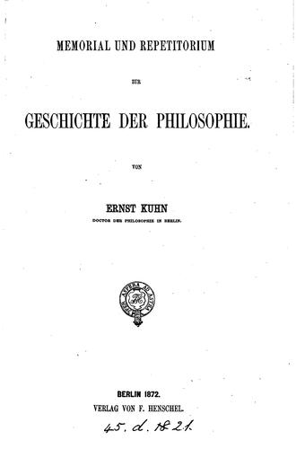 Memorial und Repetitorium zur Geschichte der Philosophie..