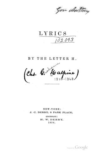 Lyrics by the Letter H [pseud.]