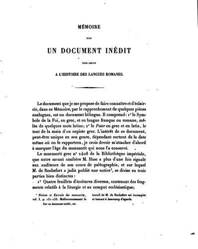 Mémoire sur un document inédit pour servir à l'histoire des langues romanes