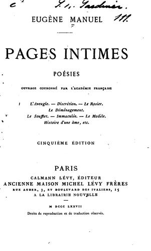 Pages intimes: poésies ..