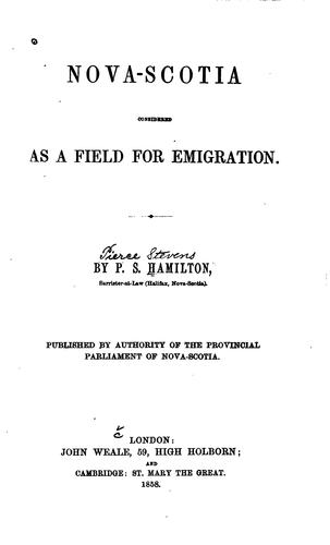 Nova-Scotia considered as a field for emigration