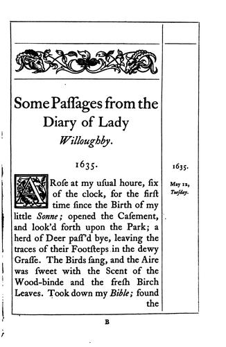So Much of the Diary of Lady Willoughby, as Relates to Her Domestic History: And to the Eventful ..