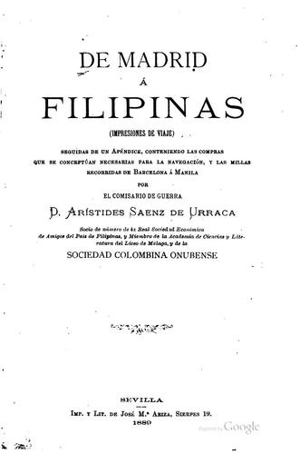 De Madrid á Filipinas (impresiones de viaje): seguidas de un apéndice ...