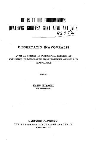 De is et hic pronominibvs qvatenvs confvsa sint apvd antiqvos