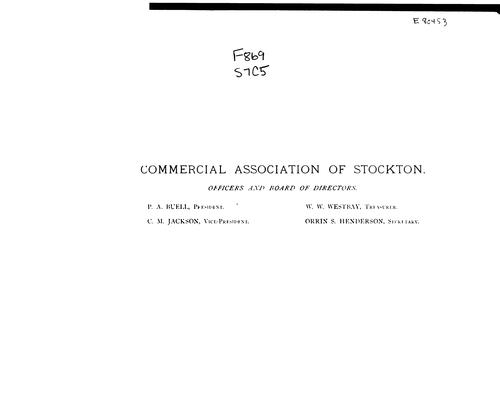 The City of Stockton and the County of San Joaquin, State of California: A Field for Factories ...