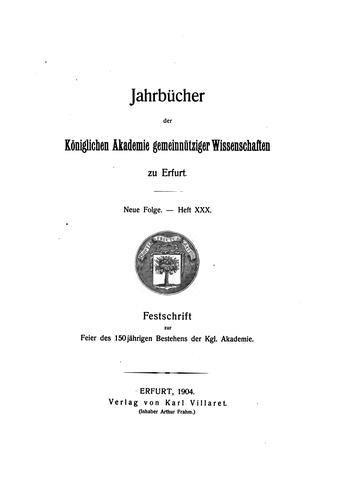 Jahrbücher der Königlichen Akademie gemeinnütziger Wissenschaften zu Erfurt