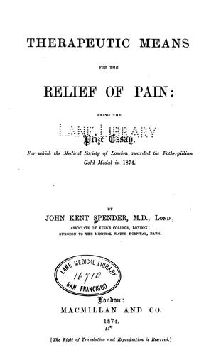 Therapeutic means for the relief of pain