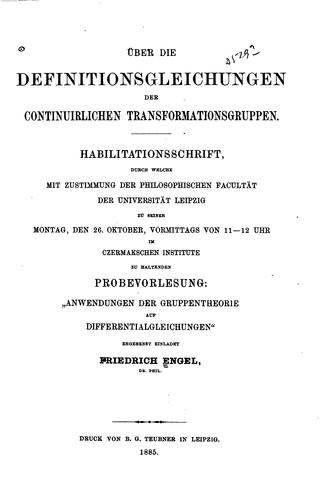 Uber die Definitionsgleichungen der continuirlichen Transformationsgruppen
