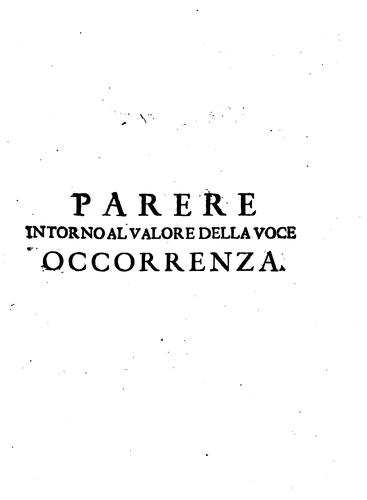 Parere intorno al valore della voce occorrenza detto in Firenze nella causa dell' illustriss ...