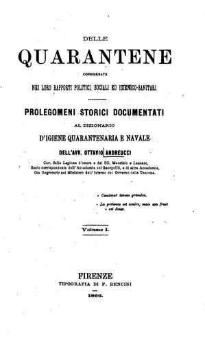 Delle quarantene considerate nei loro rapporti politici, sociali ed igienico ...