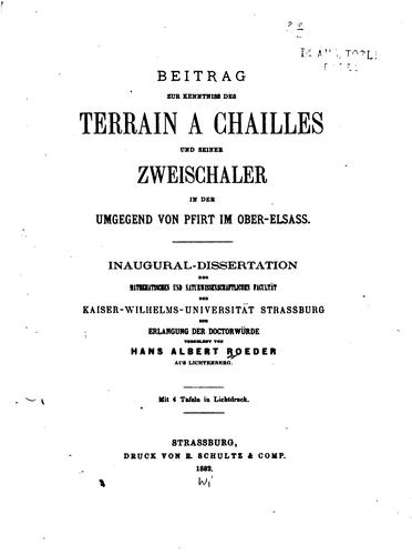 Beitrag zur Kenntniss des Terrain à Chailles und seiner Zweischaler in der Umgegend von Pfirt im ...