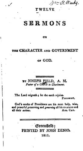Twelve sermons on the character and government of God
