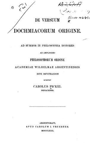 De versum dochmiacorum originae