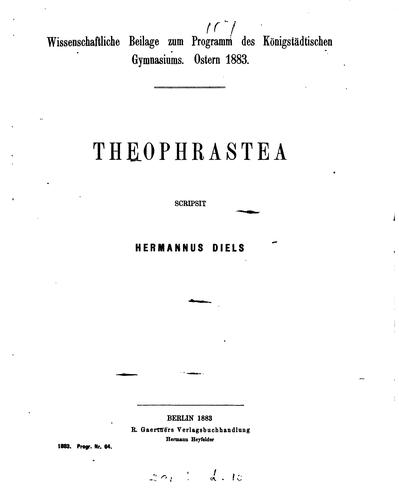 Theophrastea. (Wiss. Beilage zum Progr., Königstädt. Gymn.)