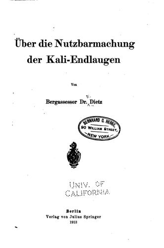 Über die Nutzbarmachung der Kaliendlaugen