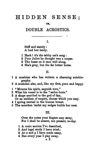 Hidden sense, seek and find; or, Double acrostics