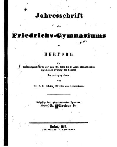 Quaestiunculae Lysiacae, [oration against Aeschines, Polycrates and Andocides].: Progr