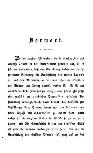 Ueber die Zahl der Schauspieler bei Plautus und Terenz und die Vertheilung der Rollen unter ..