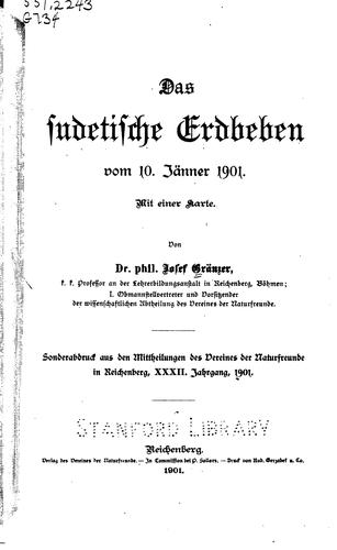 Das sudetische Erdbeben vom 10. Jänner 1901: Mit einer Karte