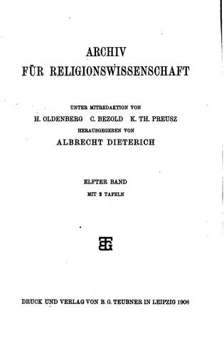 Archiv für Religionswissenschaft vereint mit den Beiträgen zur religionswissenschaftlichen ...
