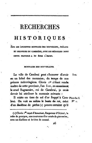 Recherches historiques sur les anciennes monnaies des souverains, prÃ©lats et seigneurs du ...