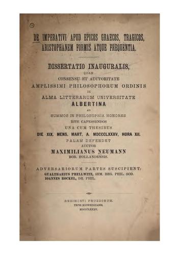 De imperativi apud epicos Graecos, tragicos, Aristophanem formis atque frequentia