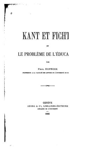 Kant et Fichte et le problème de l'éducation