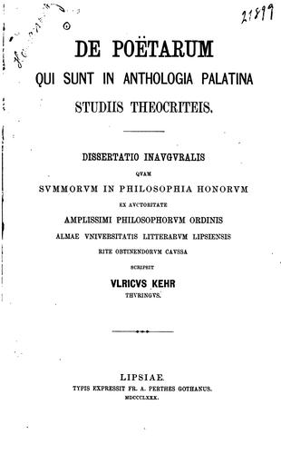 De Poĕtarum qui sunt in Anthologia Palatina Studiis Theocriteis...