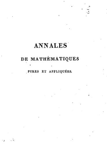 Annales de mathématiques pures et appliquées