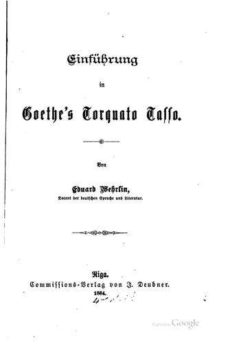 Einführung in Goethe's Torquato Tasso