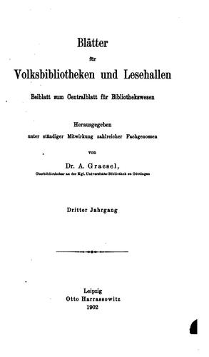 Blätter für Volksbibliotheken und Lesehallen....