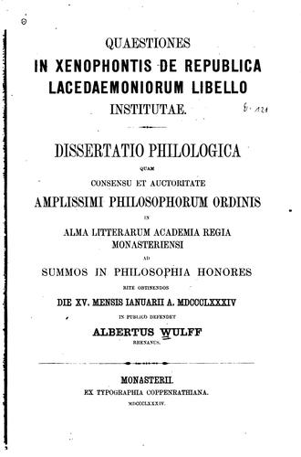 Quaestiones in Xenophontis de republica Lacedaemoniorum libello institutae