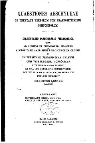 Quaestiones Aeschyleae de ubertate verborum cum praepositionibus compositorum