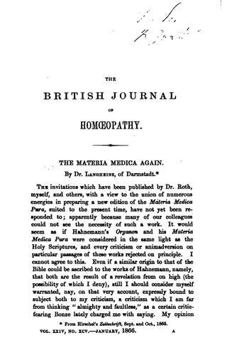 The British Journal of Homoeopathy