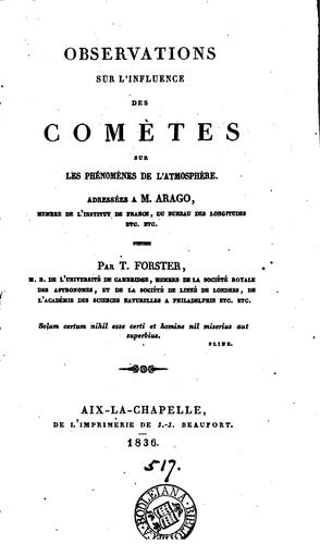 Observations sur l'influence des comètes sur les phénomènes de l'atmosphère