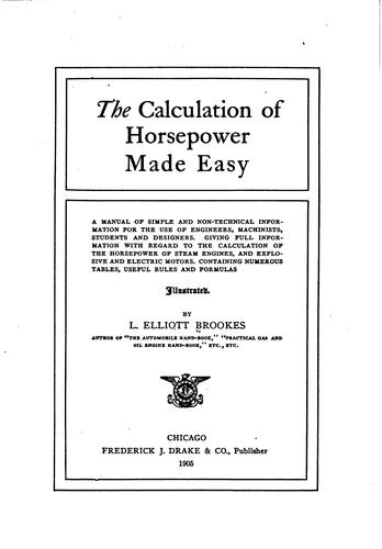 The Calculation of Horsepower Made Easy