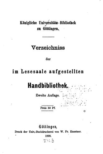 Verzeichniss der im Lesesaale aufgestellten Handbibliothek
