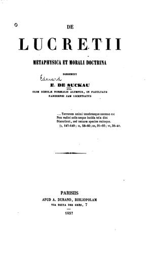 De Lucretii metaphysica et morali doctrina