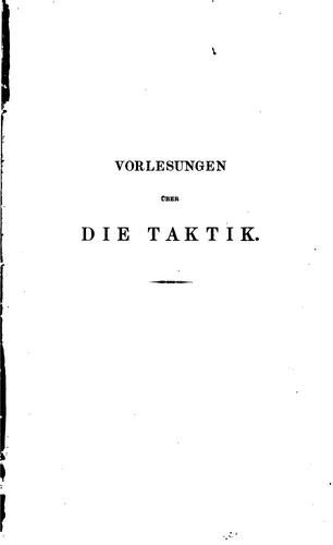 Vorlesungen über die Taktik: Hinterlassenes Werk