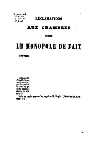 Réclamations de la part de divers entrepreneurs particuliers qui ont été entendus par la ...