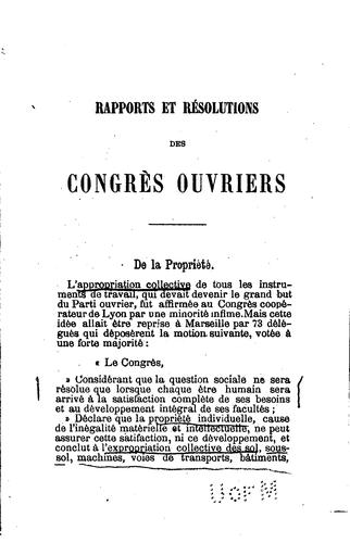 Rapports Et Resolutions Des Congres Ouvriers de 1876 a 1883