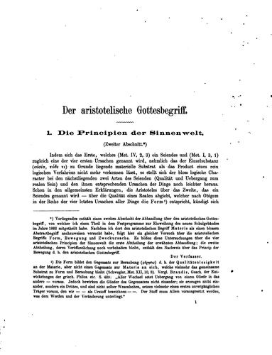 Der aristotelische Gottesbegriff: Die Principien der Sinnenwelt